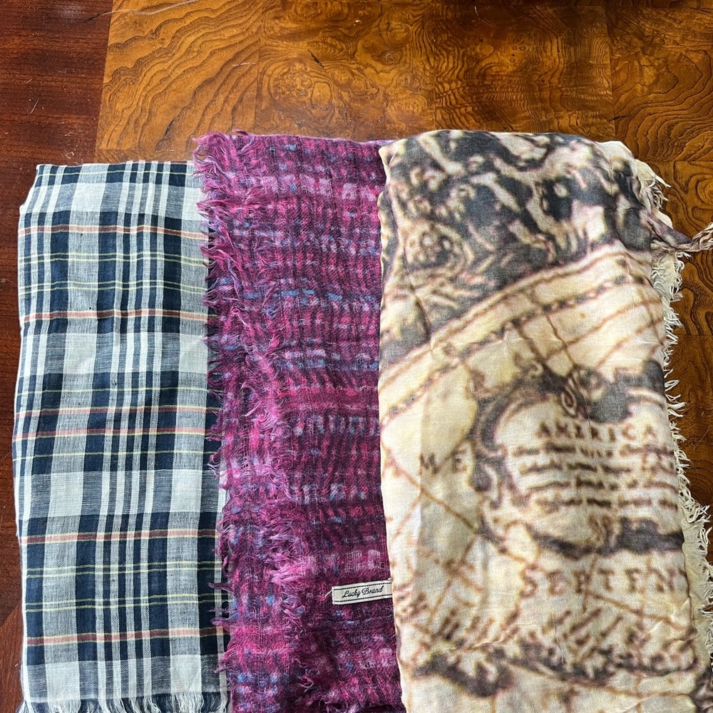 Plaid, Pink, and Map Print Scarves (3)